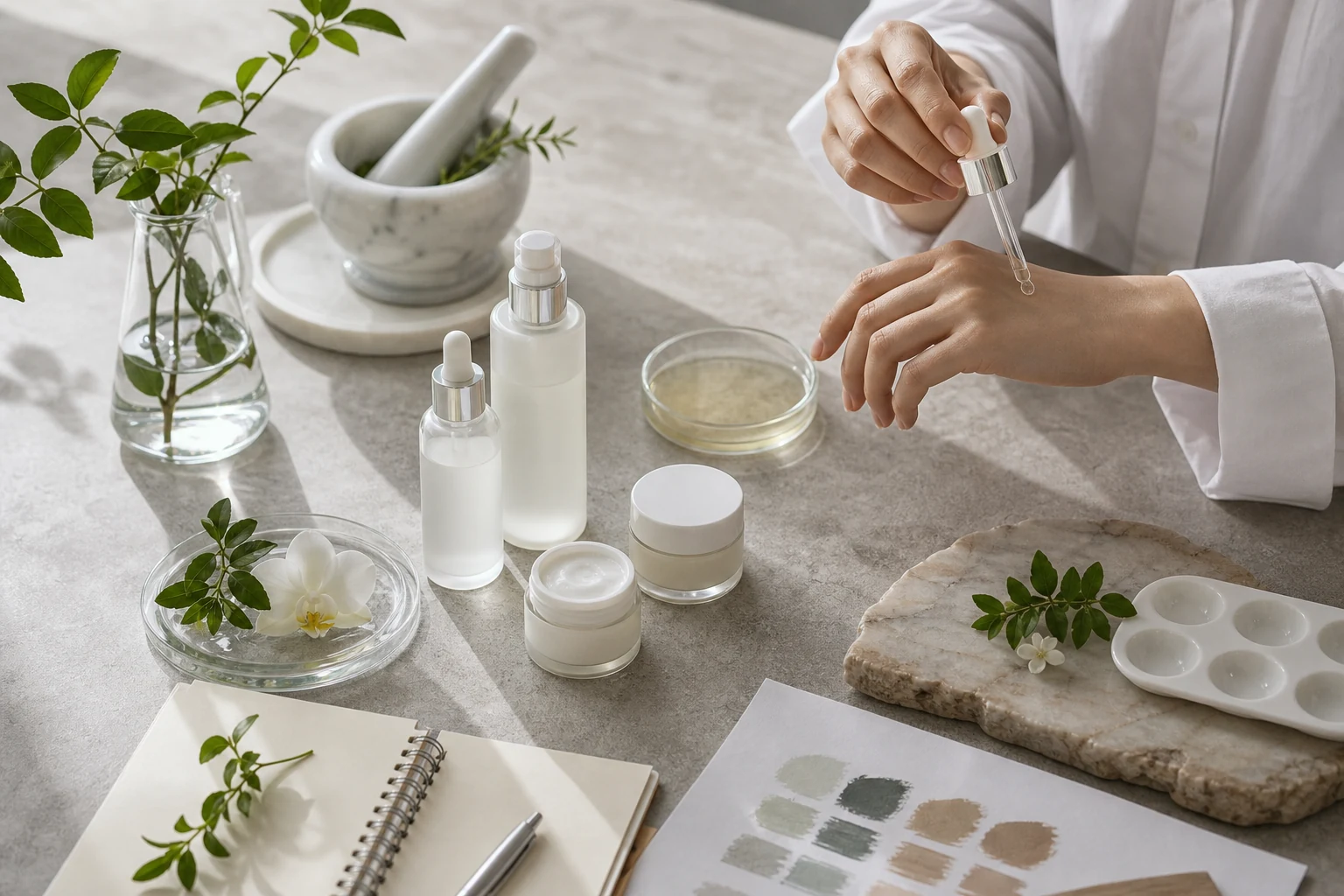 Skincare product flat lay